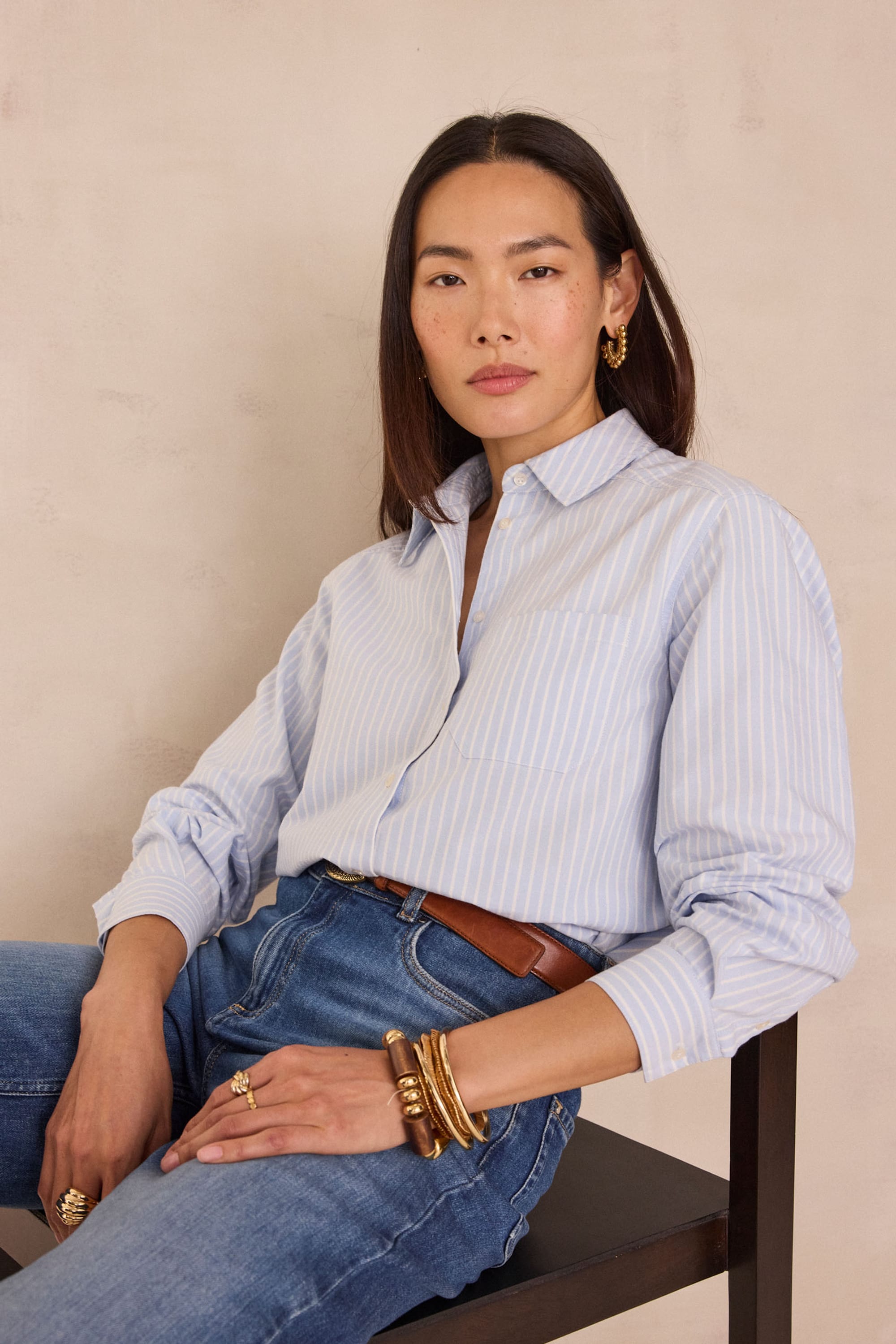 100% cotton striped shirt THOMAS woman | CHAMBRAY BLUE | Maison 123